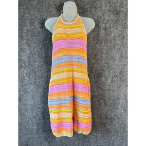 House of Harlow 1960 Dress Women L Striped Crochet Halter Retro‎ Boho Festival